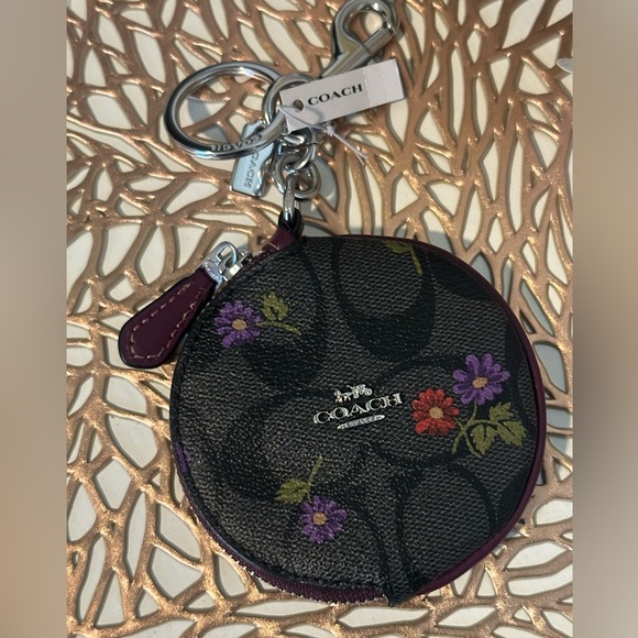 NWT Coach Black Floral Coin Pouch - Picture 7 of 13